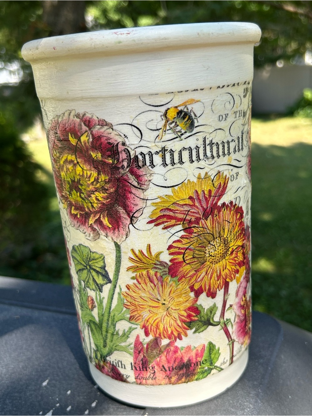 Ceramic Red Clay Wine Chiller Utensil Holder Floral Decoupage Portugal Himark